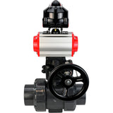 Ball valves Elephant BV4242E-FP-GRM-ISO, body material - UPVC, ball material - UPVC, seal - EPDM, with pneumatic actuator double action PA-DA, LSU APL-510N EX and handwheel MON