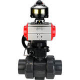 Ball valves Elephant BV4242E-FP-GRM-ISO, body material - UPVC, ball material - UPVC, seal - EPDM, with pneumatic actuator double action PA-DA, LSU APL-510N EX and handwheel MON
