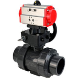 Ball valves Elephant BV4242E-FP-GRM-ISO, body material - UPVC, ball material - UPVC, seal - EPDM, with pneumatic actuator double action PA-DA and handwheel MON