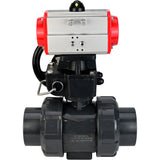 Ball valves Elephant BV4242E-FP-GRM-ISO, body material - UPVC, ball material - UPVC, seal - EPDM, with pneumatic actuator double action PA-DA and handwheel MON