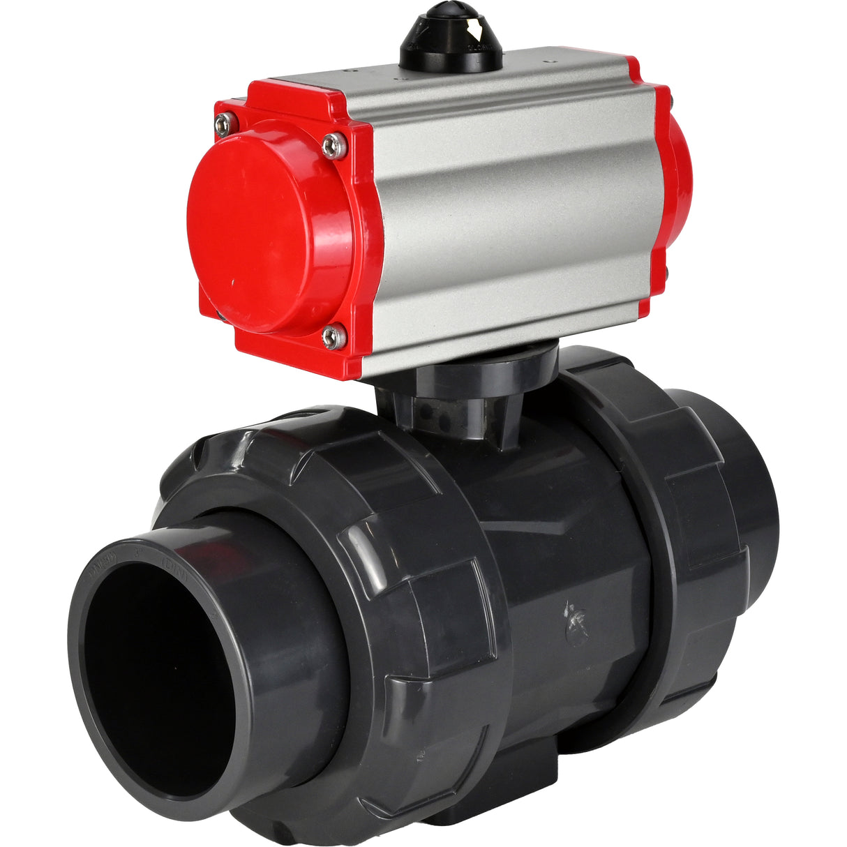 Ball valves Elephant BV4242E-FP-GRM-ISO, body material - UPVC, ball material - UPVC, seal - EPDM, with pneumatic actuator double action PA-DA