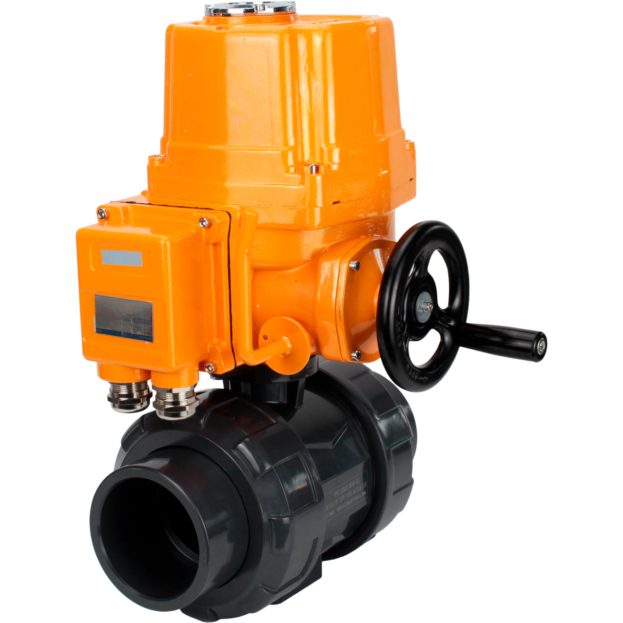 Ball valves Elephant BV4242E-FP-GRM-ISO, body material - UPVC, ball material - UPVC, seal - EPDM, with explosion-proof quarter-turn actuator QT-EX-EM-O2-220VAC-U1
