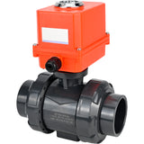 Ball valves Elephant BV4242E-FP-GRM-ISO, body material - UPVC, ball material - UPVC, seal - EPDM, with quarter-turn actuator QT-N-003EM-O1-220VAC-U1 MINI