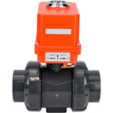 Ball valves Elephant BV4242E-FP-GRM-ISO, body material - UPVC, ball material - UPVC, seal - EPDM, with quarter-turn actuator QT-N-003EM-O1-220VAC-U1 MINI