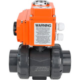 Ball valves Elephant BV4242E-FP-GRM-ISO, body material - UPVC, ball material - UPVC, seal - EPDM, with quarter-turn actuator QT-N-EM-O1-24VDC-U1 24V HARK