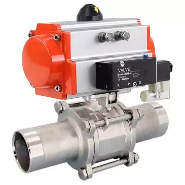 Ball valves Elephant BV3131P(3pc)-FP-W-ISO-H LONG full bore, body - stainless steel 304, for welding, with pneumatic actuator Elephant PA-SA and pneumatic distributor 4V320-08 220V