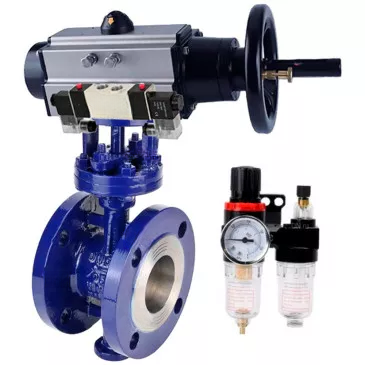 Water Butterfly Valve with triple eccentricity Elephant WBV3EX-3431M-1W-F-ISO, flanged, body - carbon steel WCB, seal - METAL, with pneumatic drive PA-DA-105-1, with pneumatic distributor 4V320-10 220V, BPV AFC2000