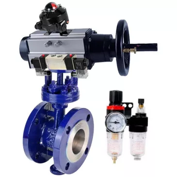 Water Butterfly Valve with triple eccentricity Elephant WBV3EX-3432M-1W-F-ISO, flanged, body - carbon steel WCB, METAL, with pneumatic drive PA-DA-105-1, with pneumatic distributor 4V320-08 220V, BKV APL-410N Ex, BPV AFC2000