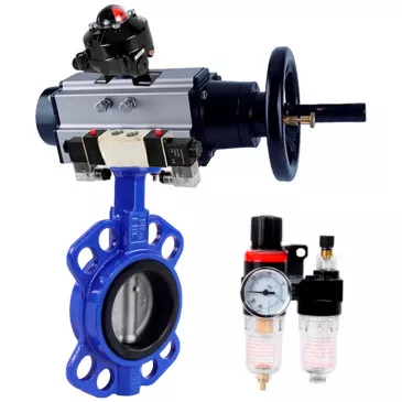 Water Butterfly Valve Elephant WBV3432E-2W-Fb-H, body - carbon steel WCB, disk - stainless steel 316L, seal - EPDM, with pneumatic drive PA-DA-105-1, with pneumatic distributor 4V320-08 220V, BKV APL- 410N Ex, BPV AFC2000