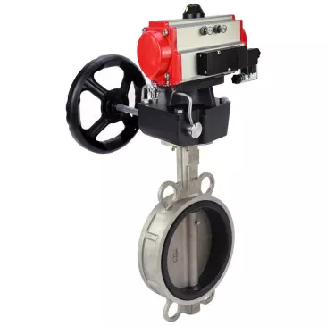 Water Butterfly Valve Elephant WBV3232V-2W-Fb-H, body - stainless steel 316L, disk - stainless steel 316L, seal - VITON, with pneumatic drive PA-DA, with pneumatic distributor 4V320-10 220V, manual override MON