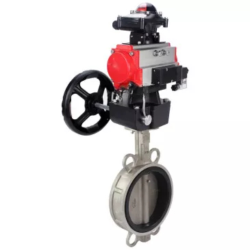 Water Butterfly Valve Elephant WBV3232V-2W-Fb-H, stainless steel 316L, seal - VITON, with pneumatic drive PA-DA, with pneumatic distributor 4V320-10 220V, BKV APL-410N Ex, manual override MON