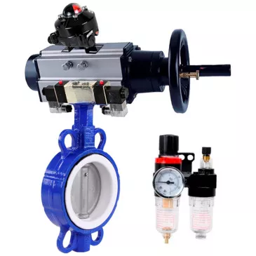 Water Butterfly Valve Elephant WBV3432P-2W-Fb-H Du40-125 Ru16, body - carbon steel WCB, disk - stainless steel 316L, seal - PTFE, with pneumatic drive PA-DA-105-1, with pneumatic distributor 4V320-10 220V , BKV APL-410N Ex, BPV AFC2000