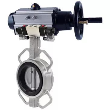 Water Butterfly Valve Elephant WBV3131V-2W-Fb-H, wafer, body - stainless steel 304, disk - stainless steel 304, seal - VITON, with pneumatic drive PA-DA-105-1, with pneumatic distributor 4V320-10 220V