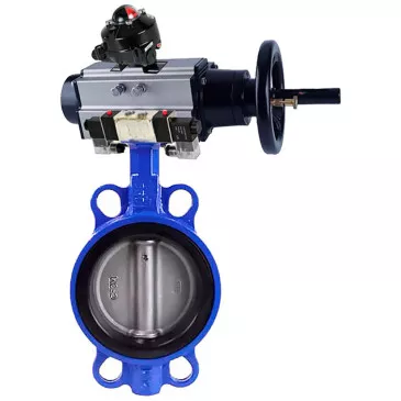 Water Butterfly Valve for abrasive media Elephant WBV1632E-2W-Fb-H, wafer, body - cast iron QT450, disk - stainless steel 316L, EPDM, with pneumatic drive PA-DA-105-1, with pneumatic distributor 4V320-10 220V, BKV APL-410N Ex