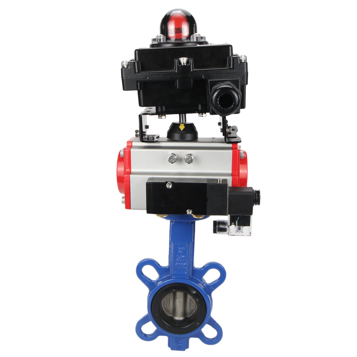 Water butterfly valve Elephant GGG50-GGG40-EPDM body material - cast iron GGG50, disk material - cast iron GGG40, seal - EPDM with pneumatic actuator Elephant DA, pneumatic distributor 4M310-08 24V and limit switch block APL-410N EX