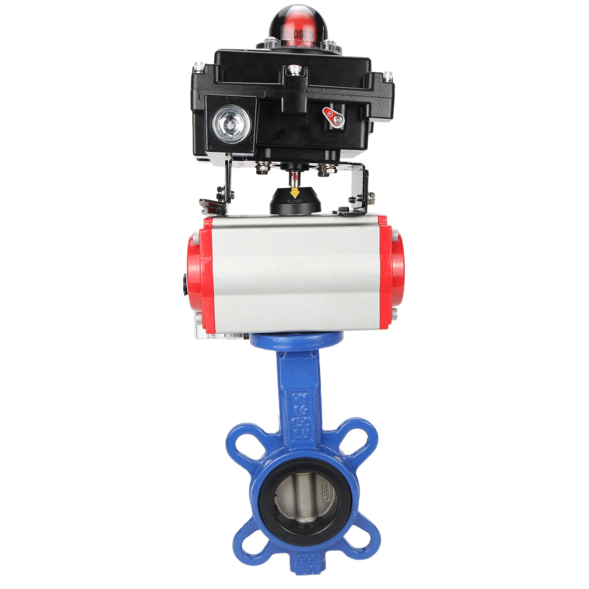 Water butterfly valve Elephant GGG50-GGG40-EPDM body material - cast iron GGG50, disk material - cast iron GGG40, seal - EPDM with pneumatic actuator Elephant DA, pneumatic distributor 4M310-08 24V and limit switch block APL-410N EX