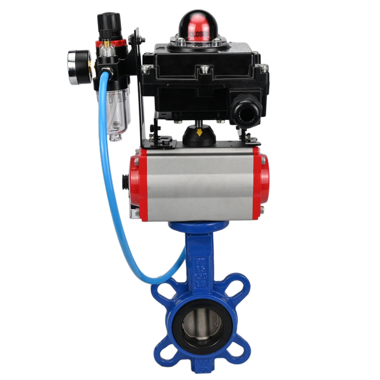 Water butterfly valve Elephant GGG50-GGG40-EPDM body material - cast iron GGG50, disk material - cast iron GGG40, seal - EPDM with pneumatic actuator Elephant DA, pneumatic distributor 4M310-08 24V, limit switch block APL-410N EX and air filter AFC2000