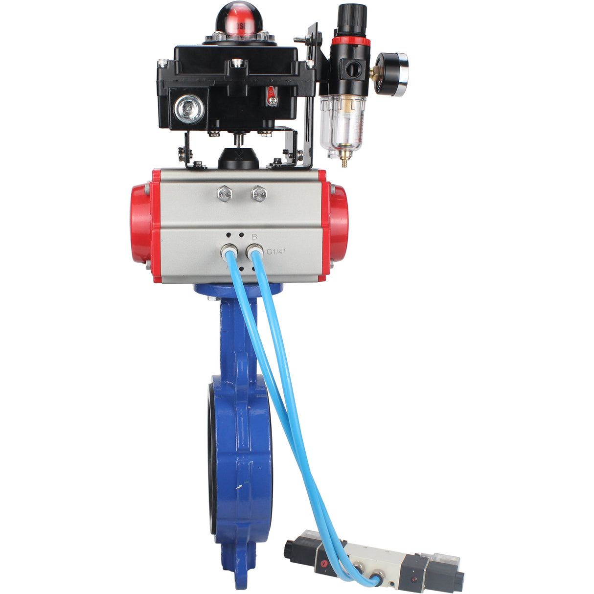 Water Butterfly Valve Elephant WBV1413E-2W-Fb-H, body material - cast iron GGG50, disk material - cast iron GGG40, seal - EPDM, with pneumatic actuator double action PA-DA, 4V320-10 220V, LSU APL-410N EX, ATU AFC2000
