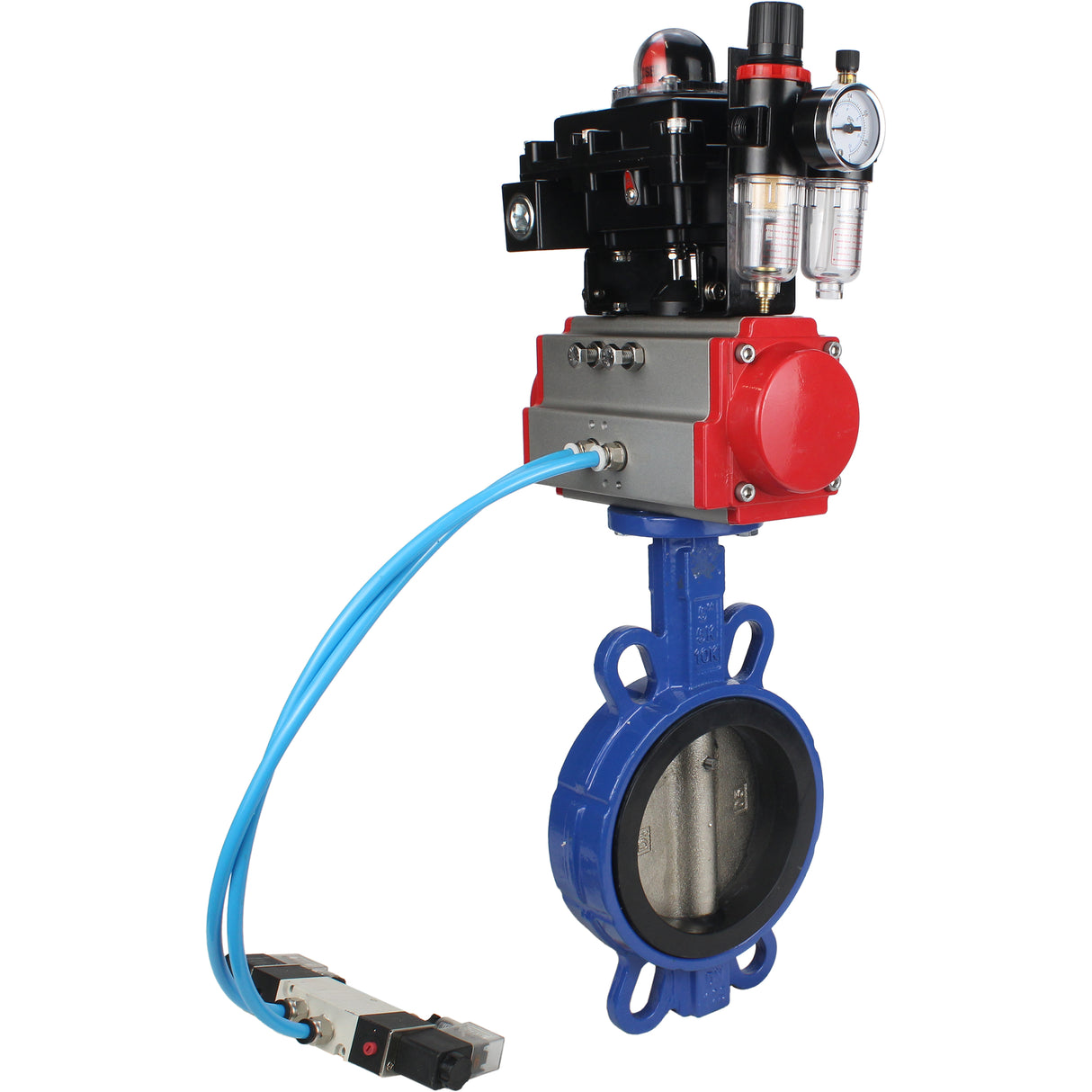 Water Butterfly Valve Elephant WBV1413E-2W-Fb-H, body material - cast iron GGG50, disk material - cast iron GGG40, seal - EPDM, with pneumatic actuator with return springs PA-SA, 4V320-08 220V, BKV APL-410N EX, BPV AFC2000