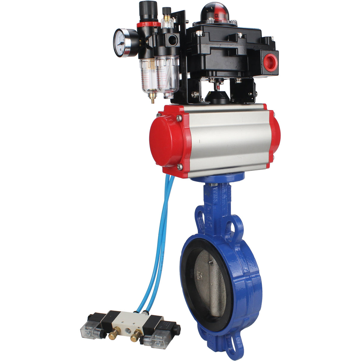 Water Butterfly Valve Elephant WBV1413E-2W-Fb-H, body material - cast iron GGG50, disk material - cast iron GGG40, seal - EPDM, with pneumatic actuator double action PA-DA, 4V320-10 220V, LSU APL-410N EX, ATU AFC2000