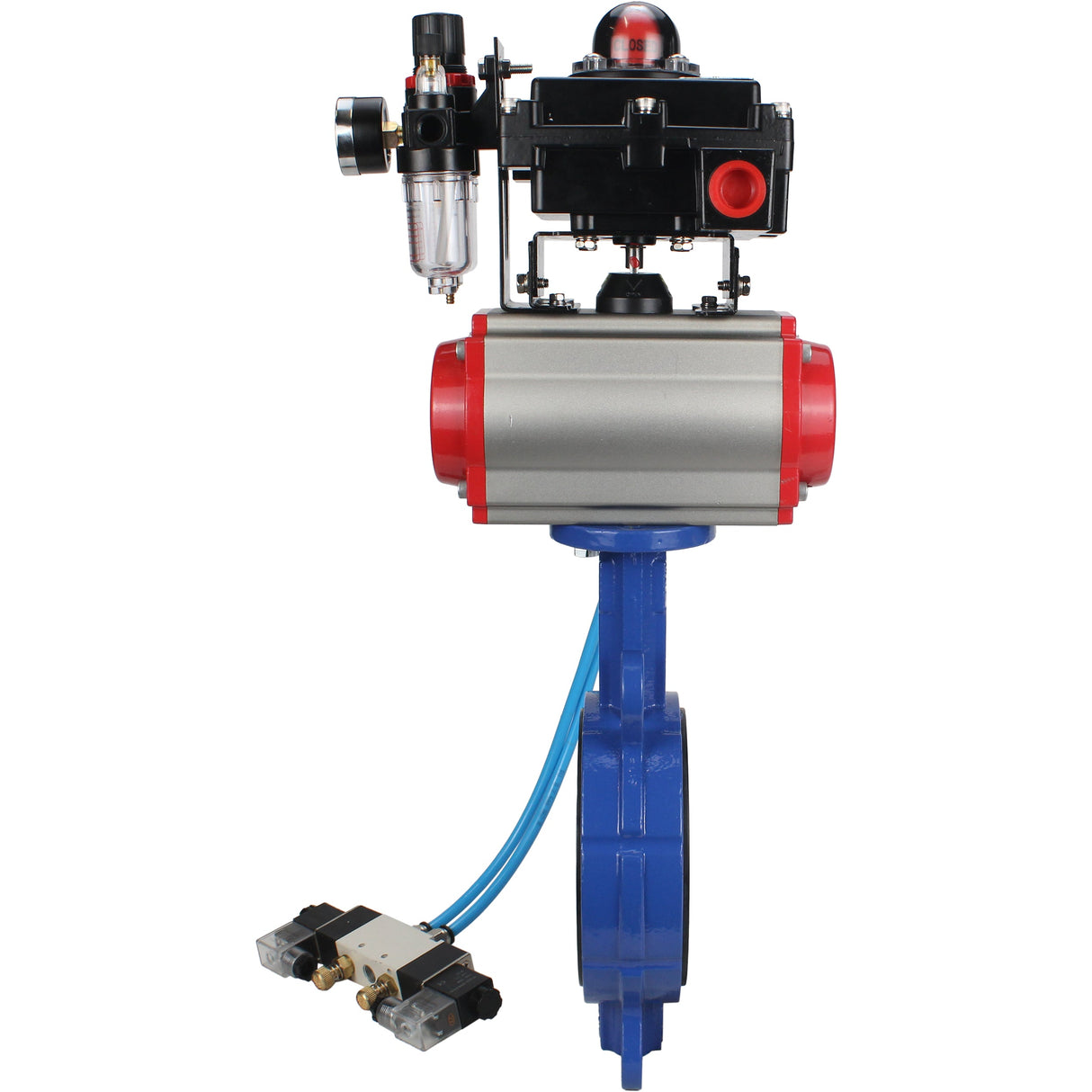Water Butterfly Valve Elephant WBV1413E-2W-Fb-H, body material - cast iron GGG50, disk material - cast iron GGG40, seal - EPDM, with pneumatic actuator double action PA-DA, 4V320-10 220V, LSU APL-410N EX, ATU AFC2000