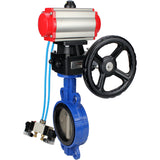 Water Butterfly Valve Elephant WBV1413E-2W-Fb-H, body material - cast iron GGG50, disk material - cast iron GGG40, seal - EPDM, with pneumatic actuator double action PA-DA, 4V320-08 220V, handwheel MON