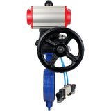 Water Butterfly Valve Elephant WBV1413E-2W-Fb-H, body material - cast iron GGG50, disk material - cast iron GGG40, seal - EPDM, with pneumatic actuator double action PA-DA, 4V320-08 220V, handwheel MON