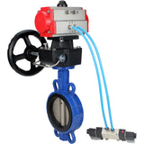 Water Butterfly Valve Elephant WBV1413E-2W-Fb-H, body material - cast iron GGG50, disk material - cast iron GGG40, seal - EPDM, with pneumatic actuator double action PA-DA, 4V320-08 220V, handwheel MON