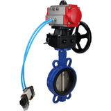 Water Butterfly Valve Elephant WBV1413E-2W-Fb-H, body material - cast iron GGG50, disk material - cast iron GGG40, seal - EPDM, with pneumatic actuator double action PA-DA, 4V320-08 220V, handwheel MON