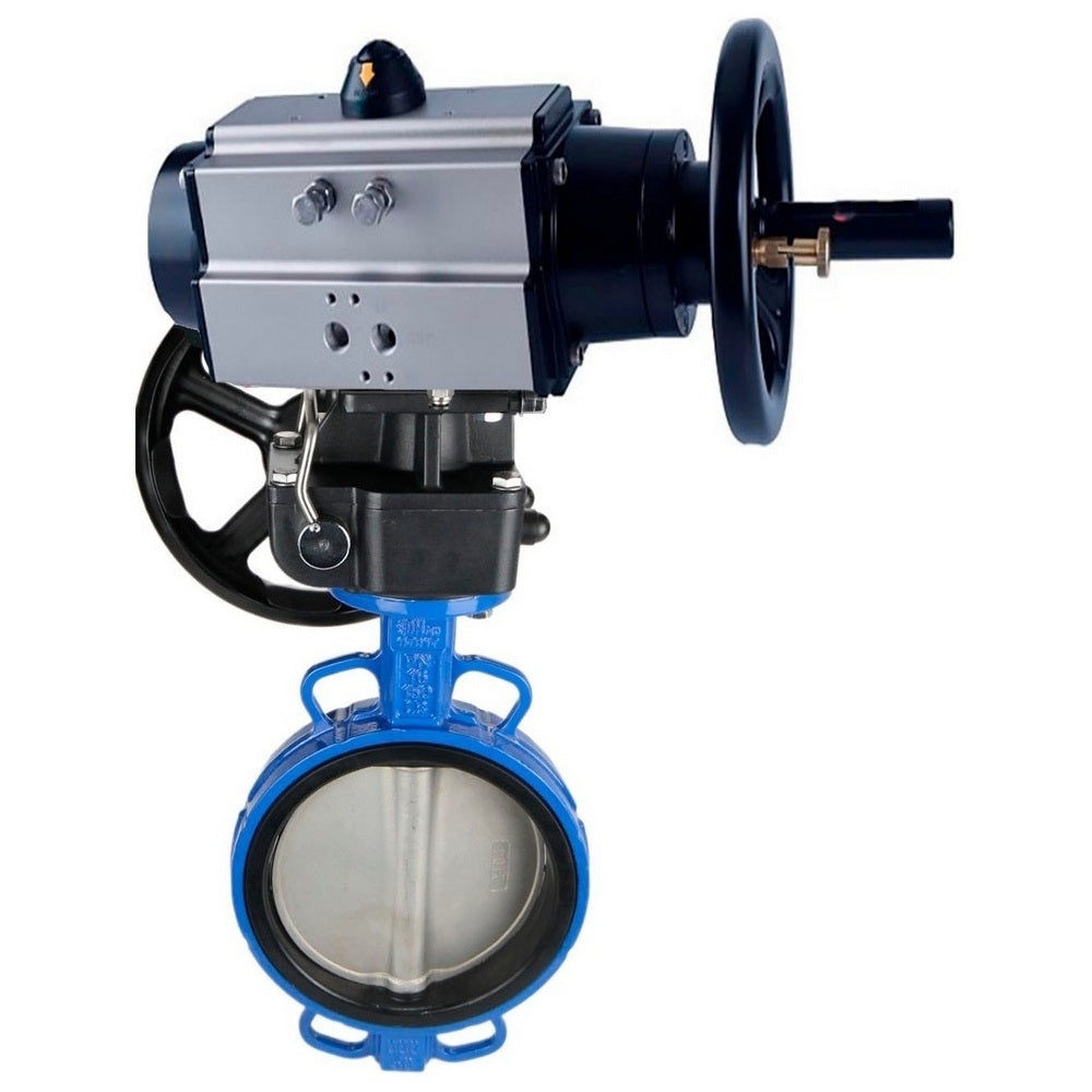 Water Butterfly Valve Elephant WBV1432E-2W-Fb body material - Cast iron GGG50/EN-GJS-500-7, disk material - Stainless steel AISI 316L/1.4404, seal - EPDM with pneumatic actuator double acting PA-DA-105-1, manual duplicator MON3-700-T38-ISO