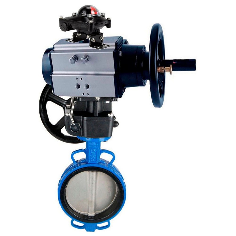 Water Butterfly Valve Elephant WBV1413E-2W-Fb body material - Cast iron GGG50/EN-GJS-500-7, disk material - Cast iron GGG40/EN-GJS-400-15, seal - EPDM with pneumatic actuator double acting PA-DA-105-1, limit switch APL-410N EX, manual duplicator