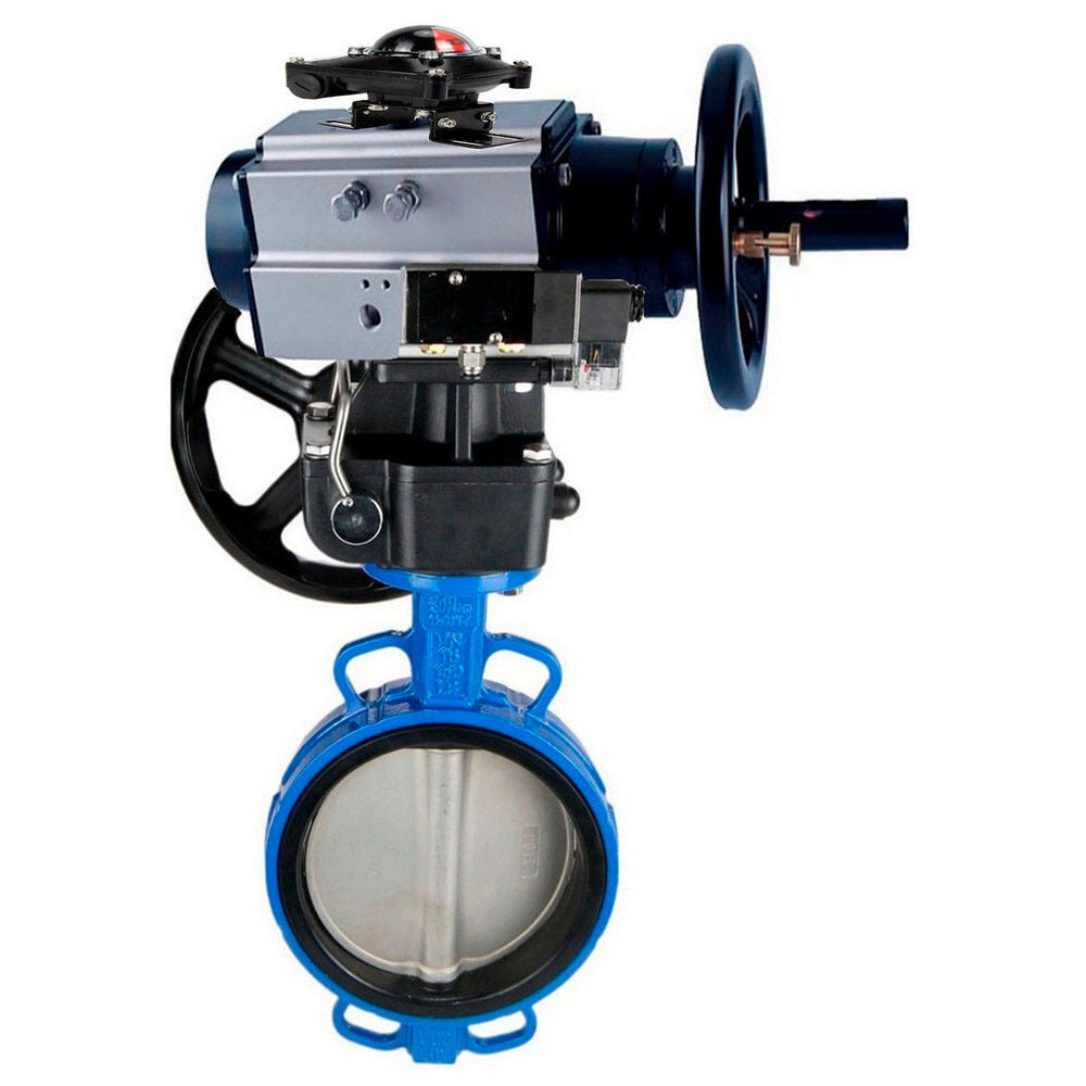 Water Butterfly Valve Elephant WBV1432E-2W-Fb body material - Cast iron GGG50/EN-GJS-500-7, disk material - Stainless steel AISI 316L/1.4404, seal - EPDM with pneumatic actuator double acting PA-DA-105-1, pneumatic distributor 4M310-08, limit switch