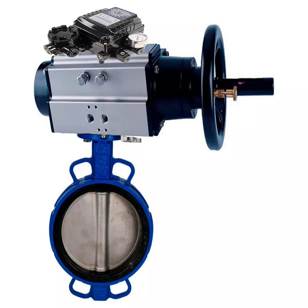 Water Butterfly Valve Elephant WBV1413E-2W-Fb-H, body material - cast iron GGG50, disk material - cast iron GGG40, seal - EPDM, with pneumatic actuator double action PA-DA-105-1, electropneumatic rotary positioner YT-1000RSN without feedback