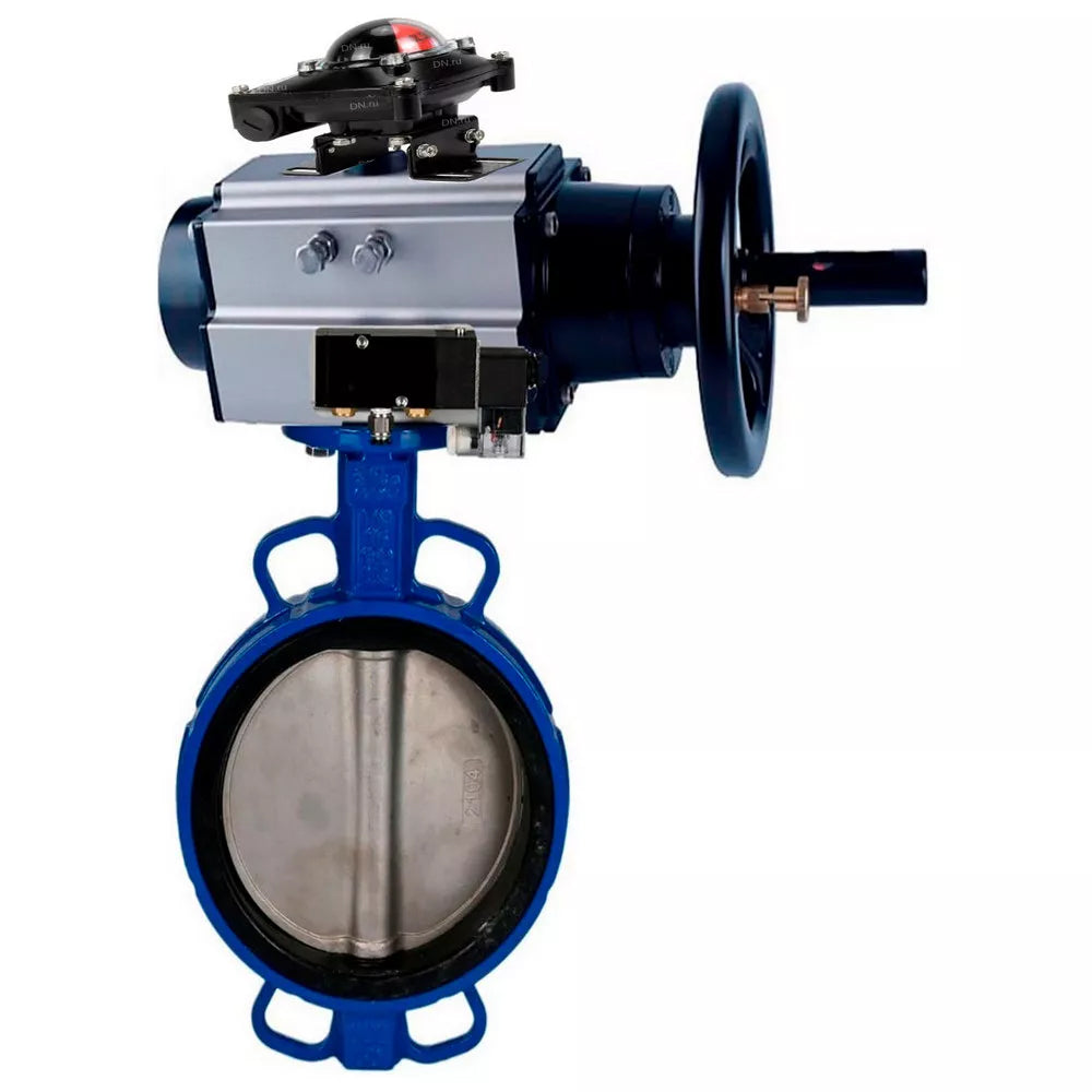 Water Butterfly Valve Elephant WBV1432E-2W-Fb-H, body material - cast iron GGG50, disk material - stainless steel AISI 316L, seal - EPDM, with pneumatic actuator double action PA-DA-105-1, 4V320-08 220V, LSU APL-510N-EX