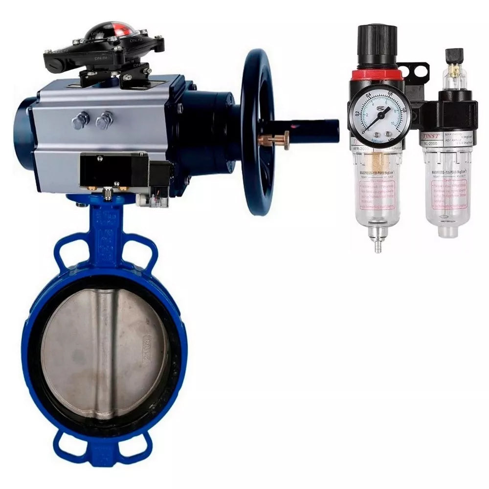 Water Butterfly Valve Elephant WBV1432E-2W-Fb-H, body material - cast iron GGG50, disk material - stainless steel AISI 316L, seal - EPDM, with pneumatic actuator double action PA-DA-105-1, 4M310-08 220V, BKV APL-210N, BPV AFC2000