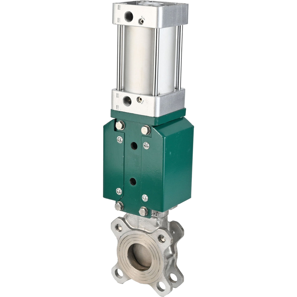 Knife gate valve Elephant GVKR3131E-2W-Fb-2P, body material - stainless steel AISI 304, knife material - stainless steel AISI 304, seal - EPDM, pneumatic actuator
