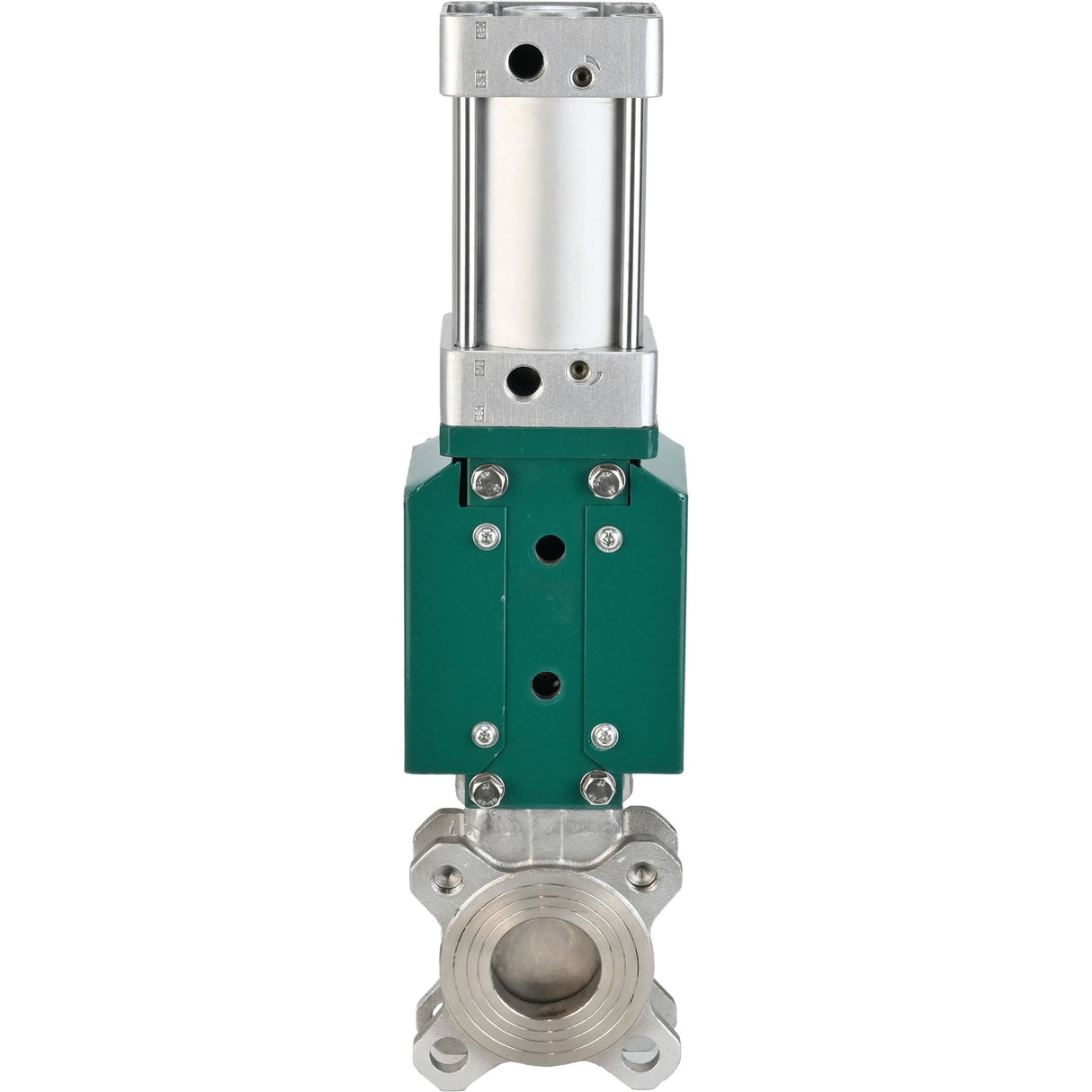 Knife gate valve Elephant GVKR3131E-2W-Fb-2P, body material - stainless steel AISI 304, knife material - stainless steel AISI 304, seal - EPDM, pneumatic actuator