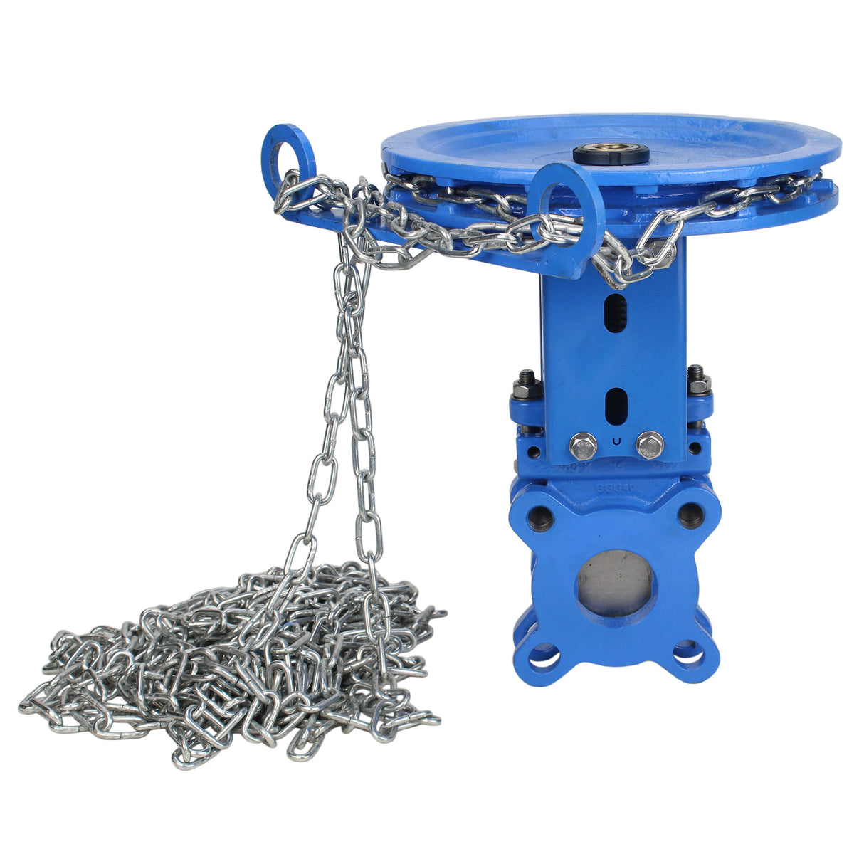 Knife gate valve Elephant GVKR1331N-2W-Fb-CC, body material - cast iron GGG40, knife material - stainless steel AISI 304, seal - NBR, handwheel with chain