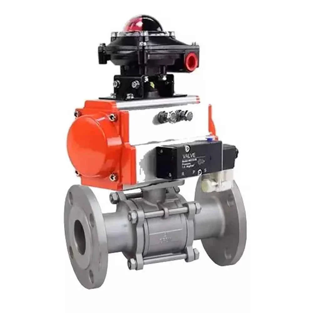 Ball valves Elephant BV3232P(3pc)-FP-F-ISO-H DN65-100 25/40 bar flanged with ISO flange, body - 316 stainless steel, full bore, seal - PTFE, with PA-SA pneumatic actuator, pneumatic distributor 4M310-08 220V, LSU APL-210N
