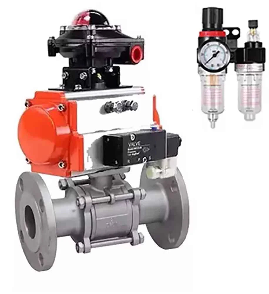 Ball valves Elephant BV3232P(3pc)-FP-F-ISO-H DN65-100 25/40 bar flanged with ISO flange, body - 316 stainless steel, full bore, seal - PTFE, with pneumatic drive PA-DA pneumatic distributor 4V320-10 220V, LSU APL-510N Ex, ATU AFC2000