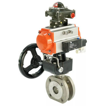 Stainless steel ball valve Elephant BVсFP.316.200 PSI232 full port, compact flanged, pneumatic actuator Elephant SA with return springs, manual override HDM, pneumatic distributor 4M310-08 220 V, limit switch block APL-410N EX