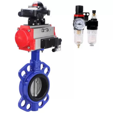 Water Butterfly Valve Elephant WBV3432V-2W-Fb-H, body - carbon steel WCB, disk - stainless steel 316L, seal - VITON, with pneumatic drive PA-SA, with pneumatic distributor 4V320-10 220V, BKV APL-410N Ex, BPV AFC2000