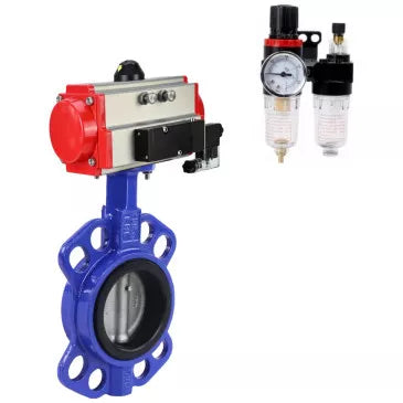 Water Butterfly Valve Elephant WBV3432E-2W-Fb-H, body - carbon steel WCB, disk - stainless steel 316L, seal - EPDM, with pneumatic actuator PA-SA, with pneumatic distributor 4V320-10 220V, BPV AFC2000