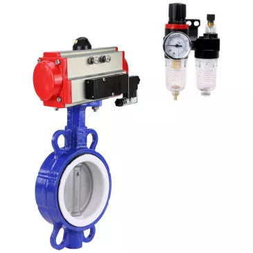 Water Butterfly Valve Elephant WBV3432P-2W-Fb-H Du40-125 Ru16, body - carbon steel WCB, disk - stainless steel 316L, seal - PTFE, with pneumatic drive PA-SA, with pneumatic distributor 4V320-10 220V, BPV AFC2000