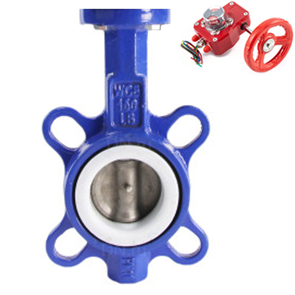 Water Butterfly Valve Elephant WCB-316L-VITON body material - Carbon steel WCB, disk material - Stainless steel AISI 316L, seal - Viton with gear Elephant HGBF, position indicator and feedback sensor