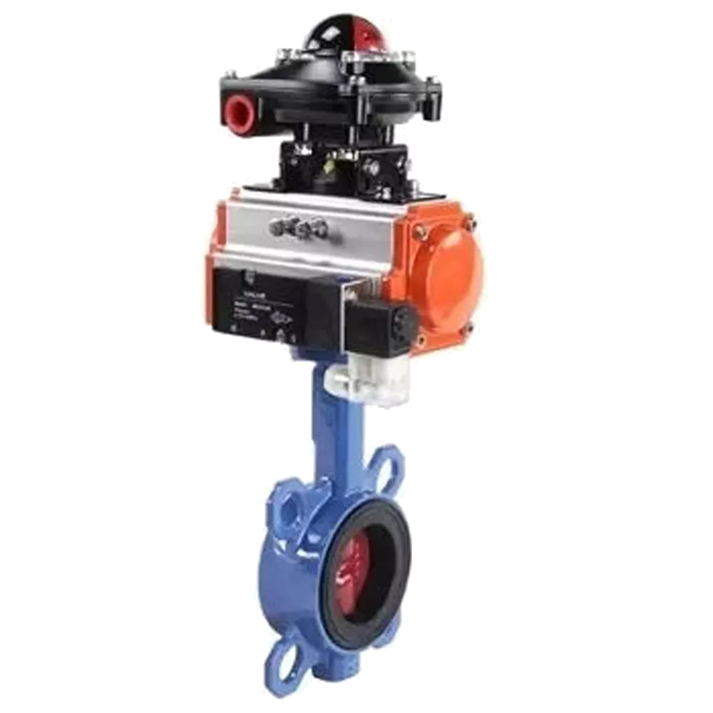 Water butterfly valve Elephant GGG50-GGG40-EPDM body material - cast iron GGG50, disk material - cast iron GGG40, seal - EPDM with pneumatic actuator Elephant DA, pneumatic distributor 4M310-08 24V and limit switch block APL-410N EX