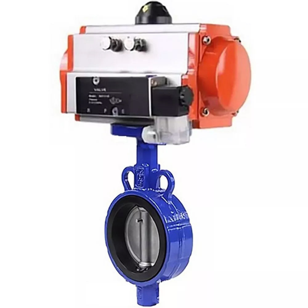 Water Butterfly Valve Elephant WBV1432N-2W-Fb-H, body material - cast iron GGG50, disk material - stainless steel AISI 316L, seal - NBR, with pneumatic actuator with return springs PA-SA, 4V320-08 220V
