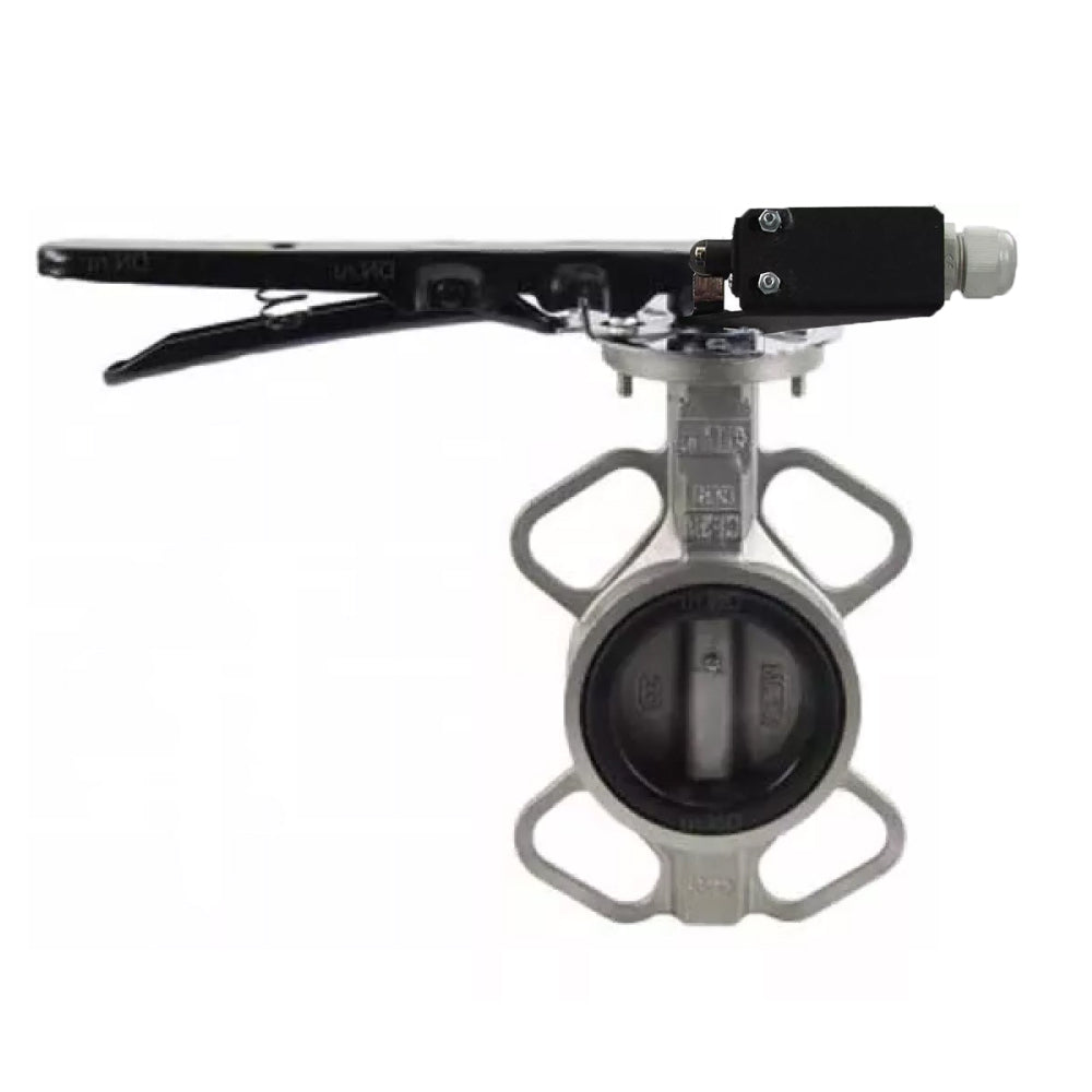 Water butterfly valve Elephant 316L-316L-VITON body material - stainless steel AISI 316L, disk material - stainless steel AISI 316L, seal - Viton with handle, with two LS-103 250V limit switches and a bracket for mounting the limit switches