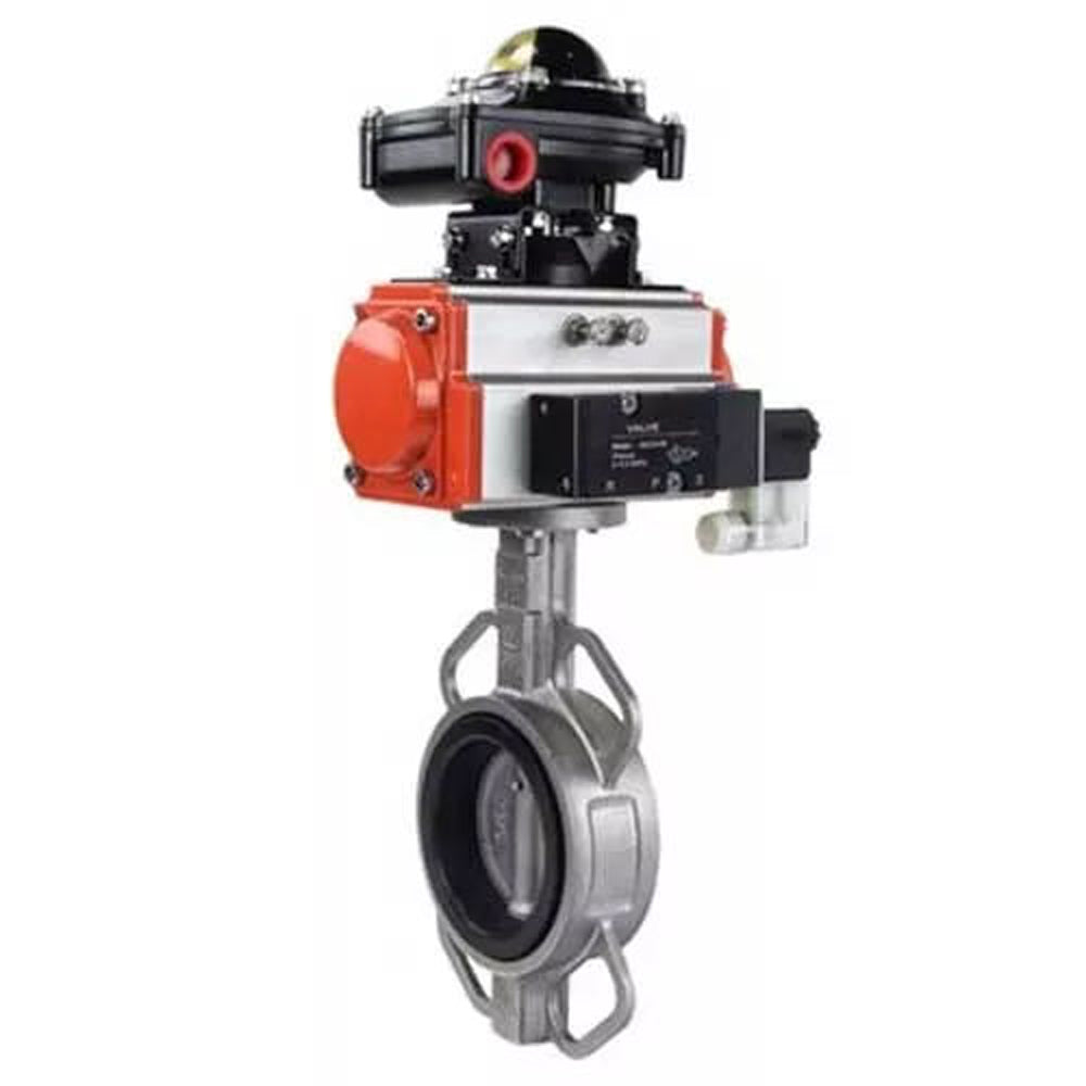 Water butterfly valve Elephant 316L-316L-VITON body material - stainless steel aisi 316l, disk material - stainless steel AISI 316L, seal - Viton with pneumatic actuator Elephant DA and limit switch block APL-410N EX