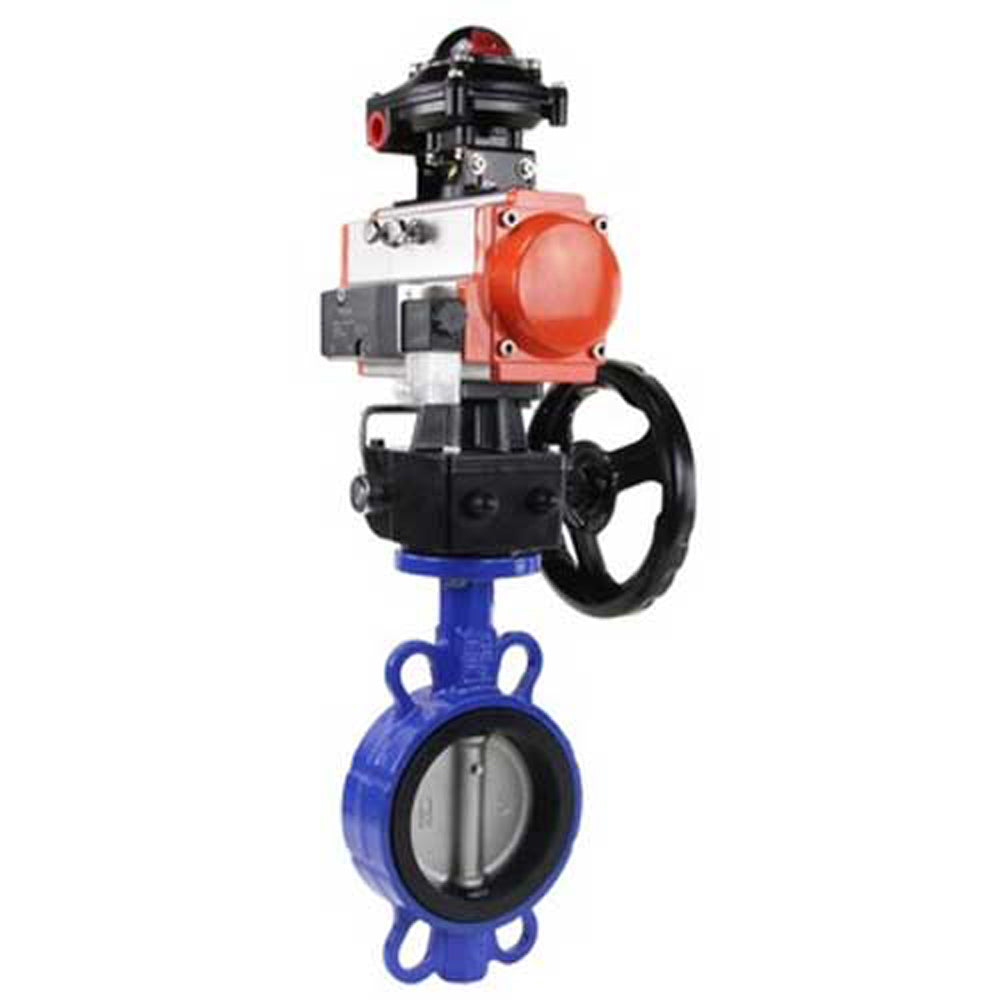 Water Butterfly Valve Elephant WCB-316L-VITON body material - Carbon steel WCB, disk material - Stainless steel aisi 316l, seal - Viton with pneumatic actuator Elephant DA, pneumatic distributor 4M310-08 24V, limit switch block APL-410N EX and manual